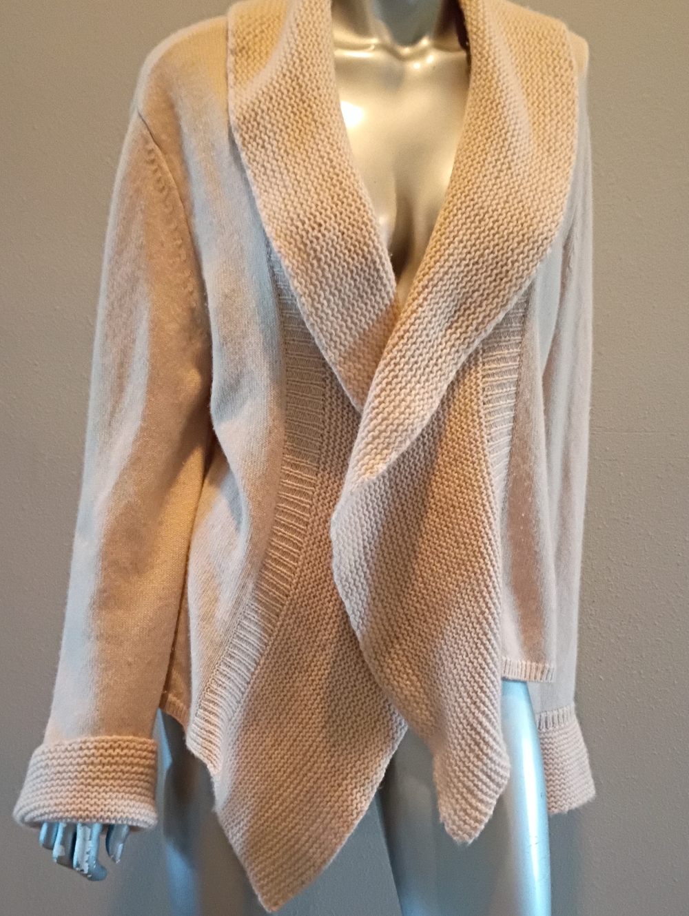 Per Se-CASHMERE Blush Pink Elegant Classic Open-Front Shawl-Collar Wrap Cardigan